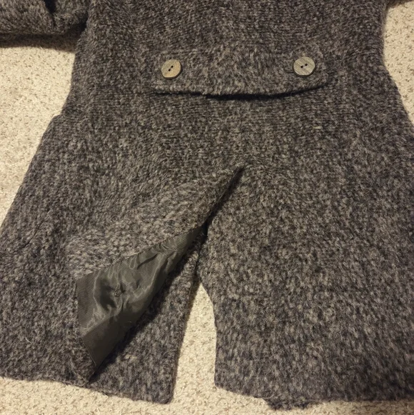 Jaeger Vintage Wool Double Breasted Tweed Pea Coat Gray Women's 6 Wooden Buttons